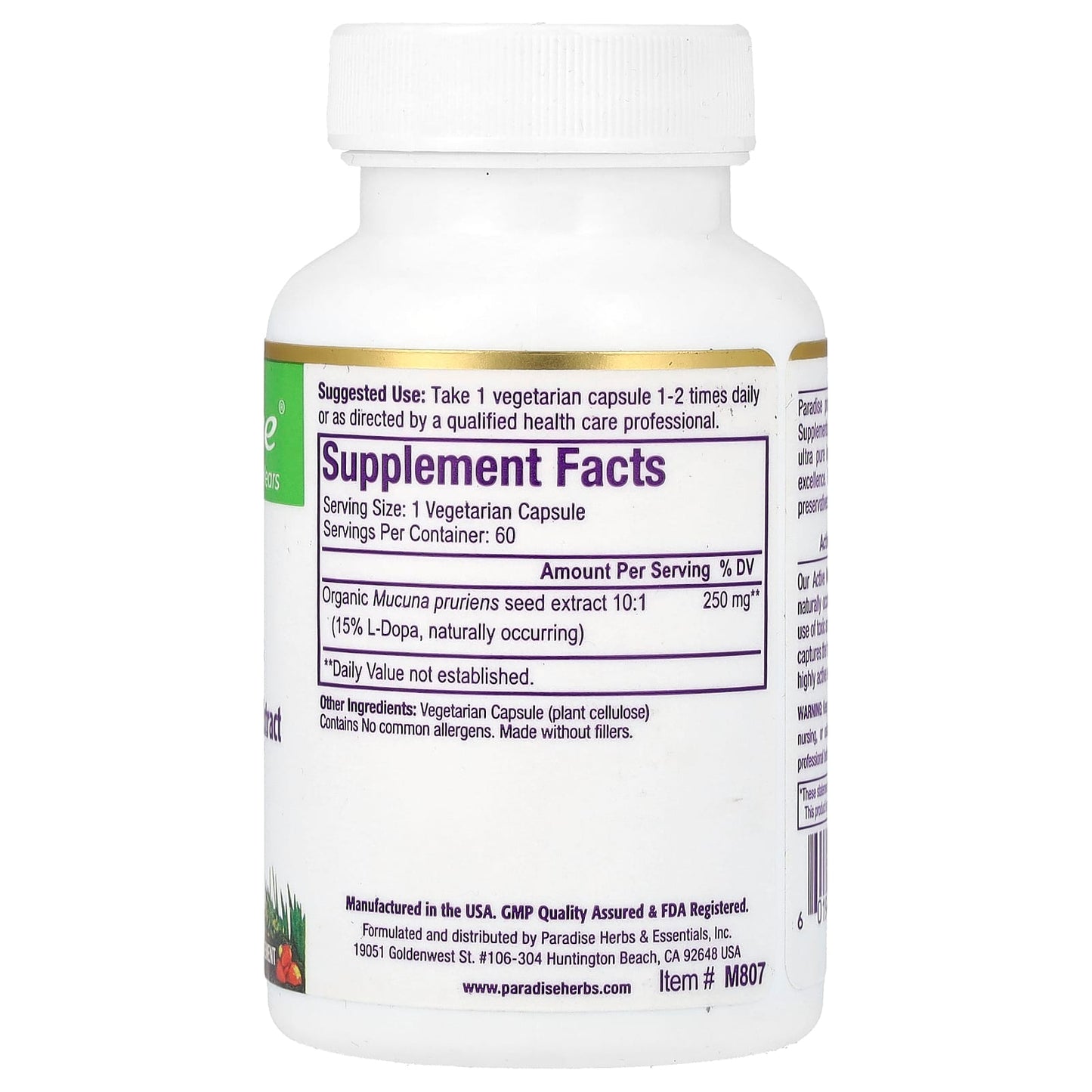 Paradise Herbs, Mucuna, 60 Vegetarian Capsules (250 mg per Capsule) - Image 2