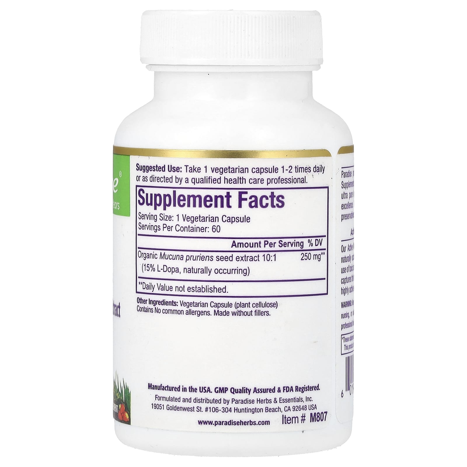 Paradise Herbs, Mucuna, 60 Vegetarian Capsules (250 mg per Capsule) - Image 2