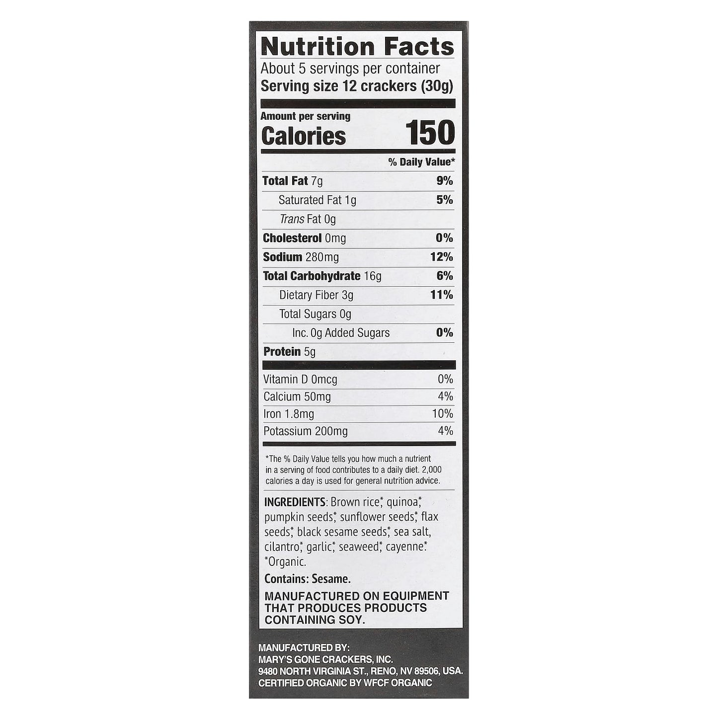 Mary's Gone Crackers, Organic Super Seed Crackers, Seaweed + Black Sesame, 5.5 oz (156 g) - Image 2