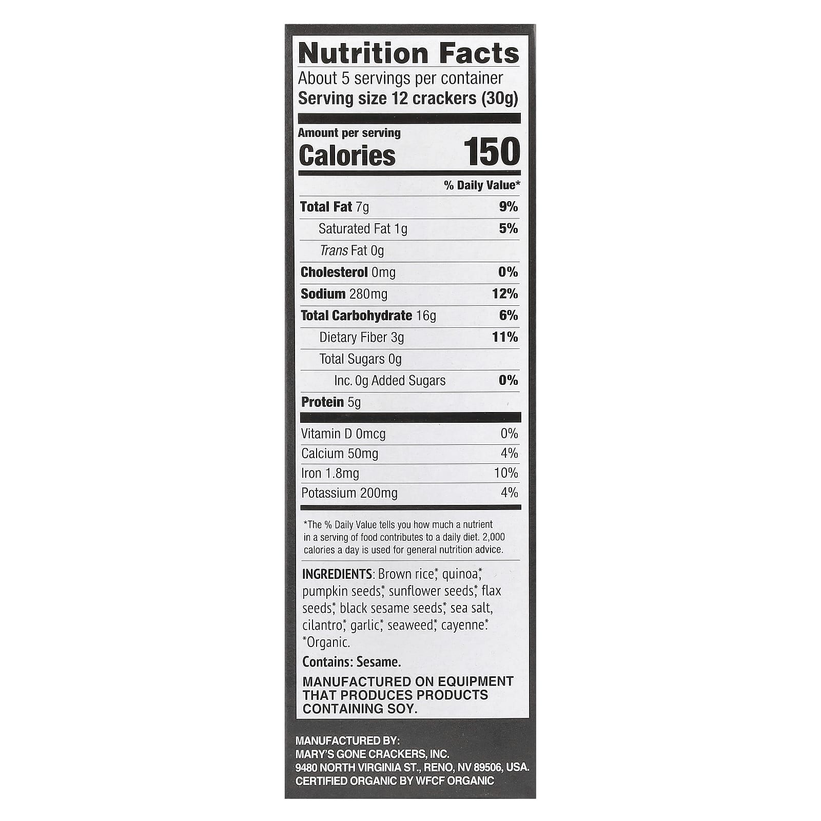 Mary's Gone Crackers, Organic Super Seed Crackers, Seaweed + Black Sesame, 5.5 oz (156 g) - Image 2