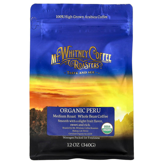Mt. Whitney Coffee Roasters, Organic Peru, Whole Bean Coffee, Medium Roast, 12 oz (340 g) - Image 1