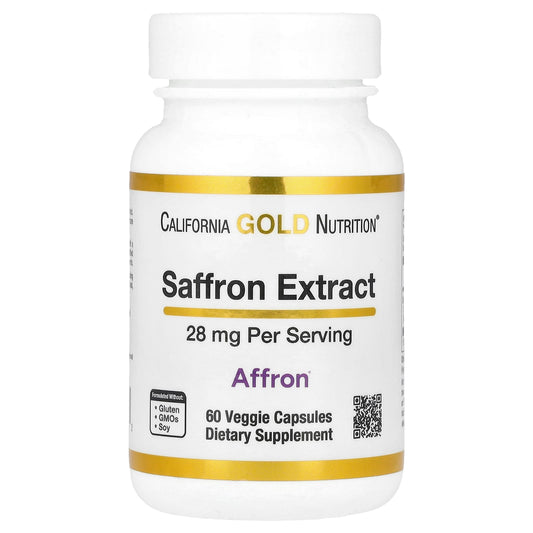 California Gold Nutrition Saffron Extract with Affron for Mood Support 60 Veggie Capsules - Image 1