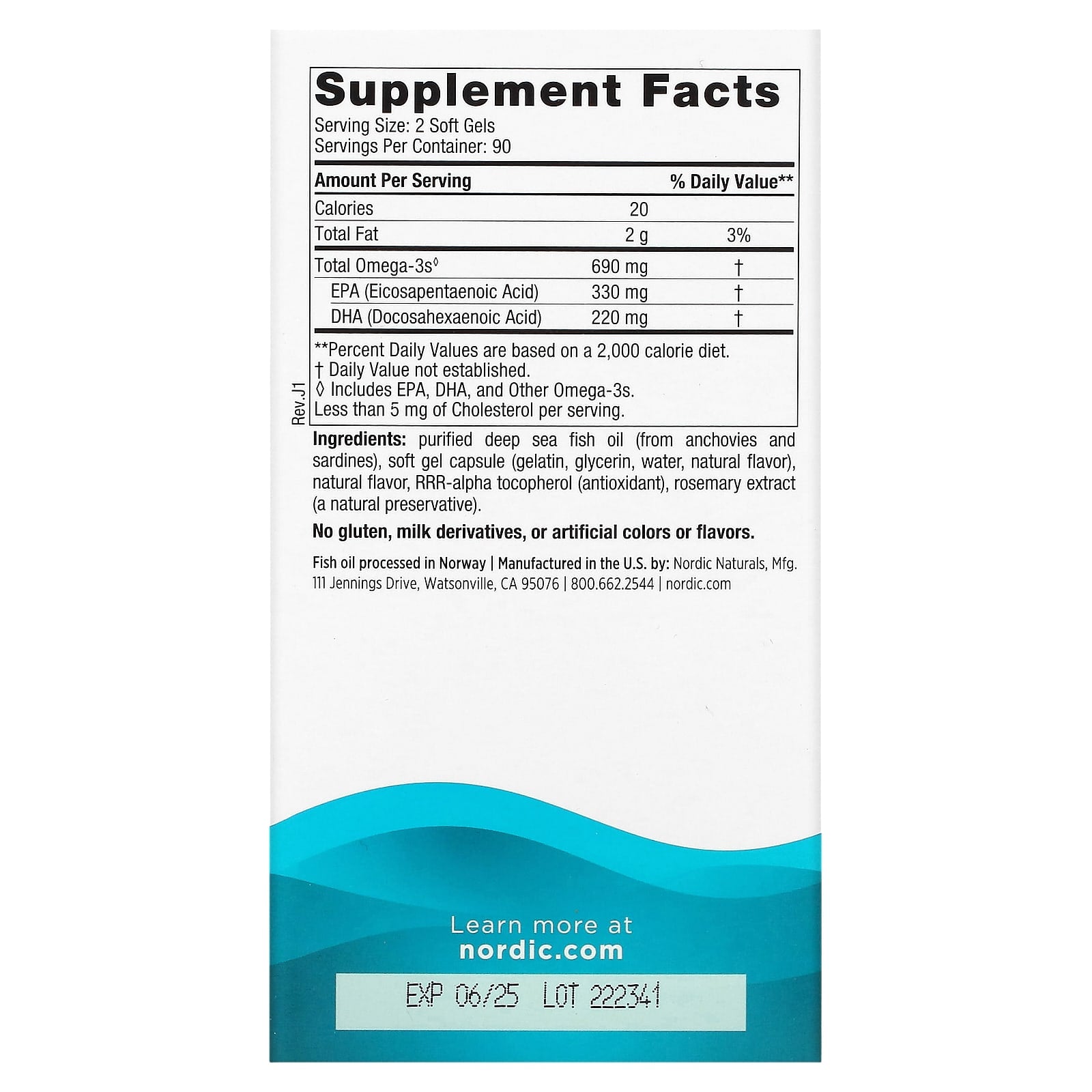 Nordic Naturals, Omega-3, Lemon, 180 Soft Gels (345 mg per Soft Gel) - Image 2