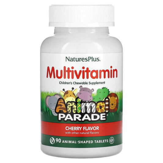 NaturesPlus, Animal Parade, Children's Chewable Multivitamin Supplement, Cherry, 90 Animal-Shaped Tablets - Image 1