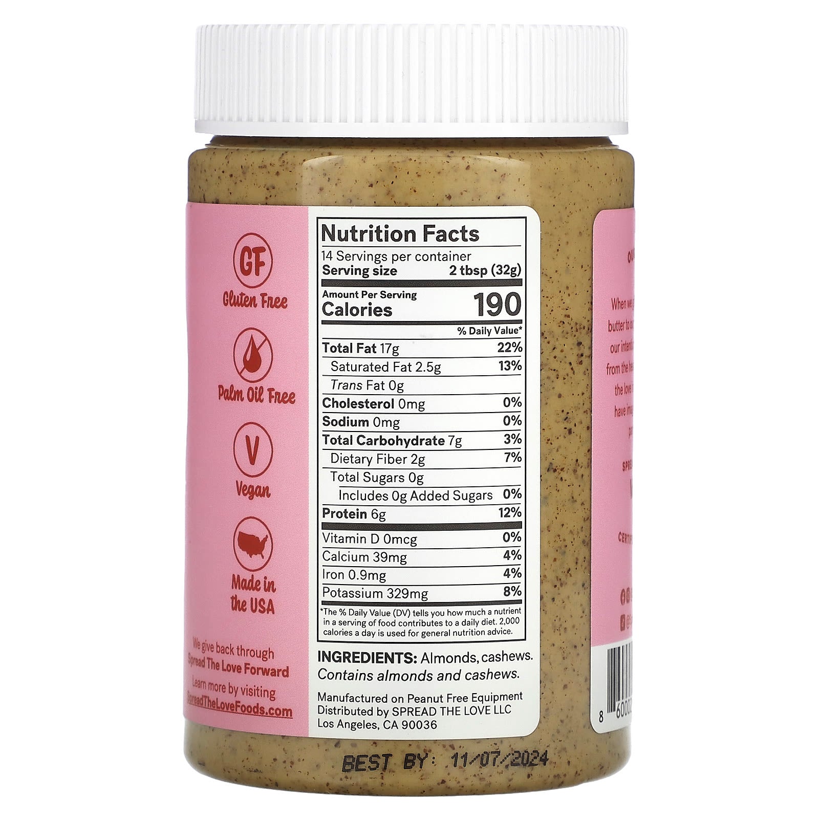 Spread The Love, Power Butter, Almond Cashew, 16 oz (454 g) - Image 2