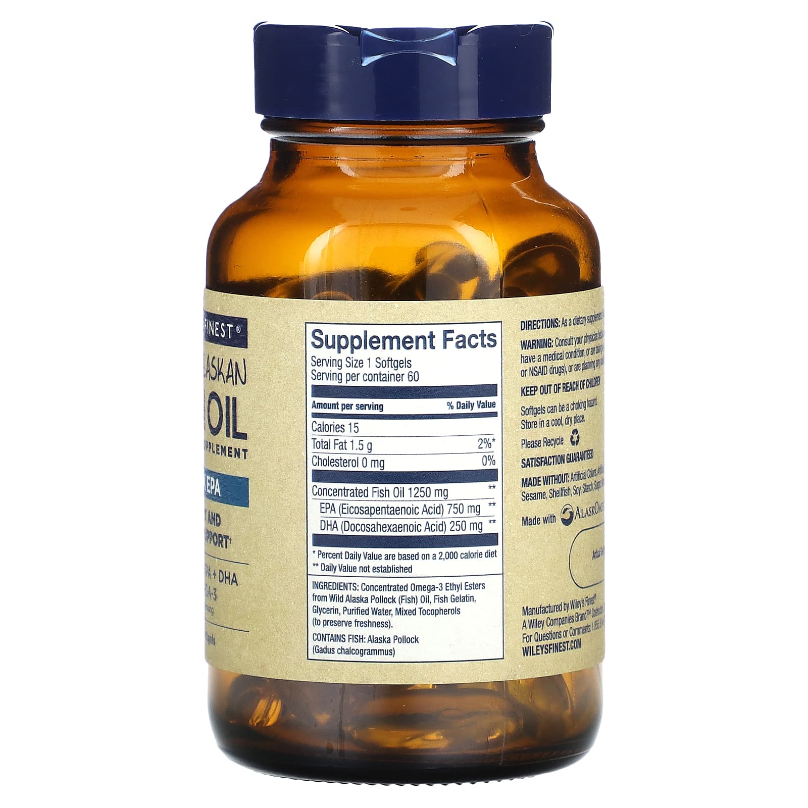 Wiley's Finest, Wild Alaskan Fish Oil, Peak EPA, 60 Softgels - Image 2
