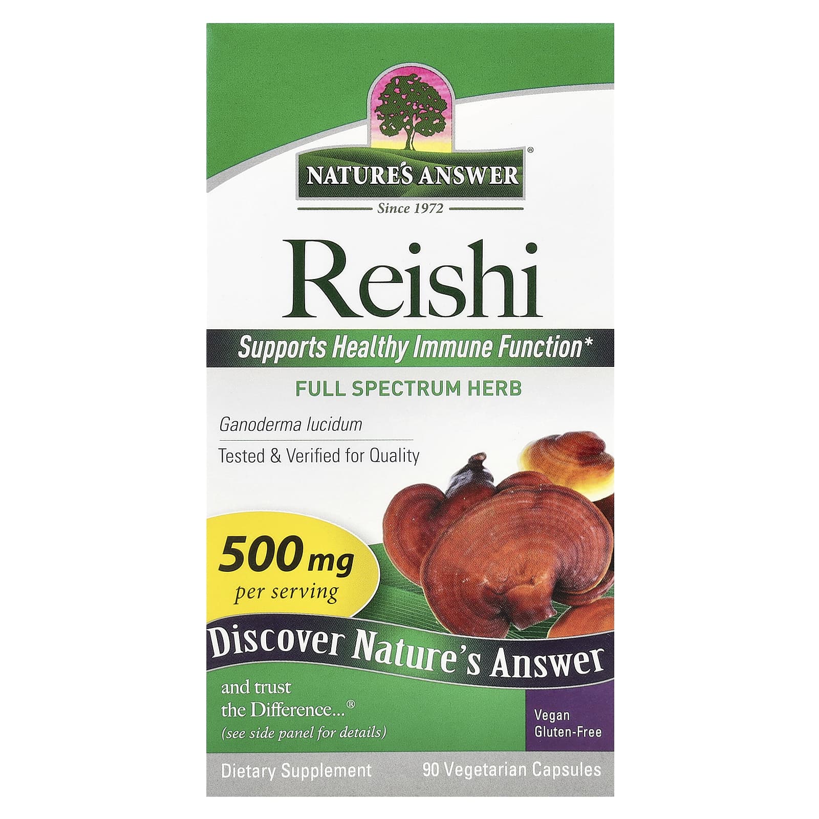 Nature's Answer, Reishi, 500 mg, 90 Vegetarian Capsules - Image 1