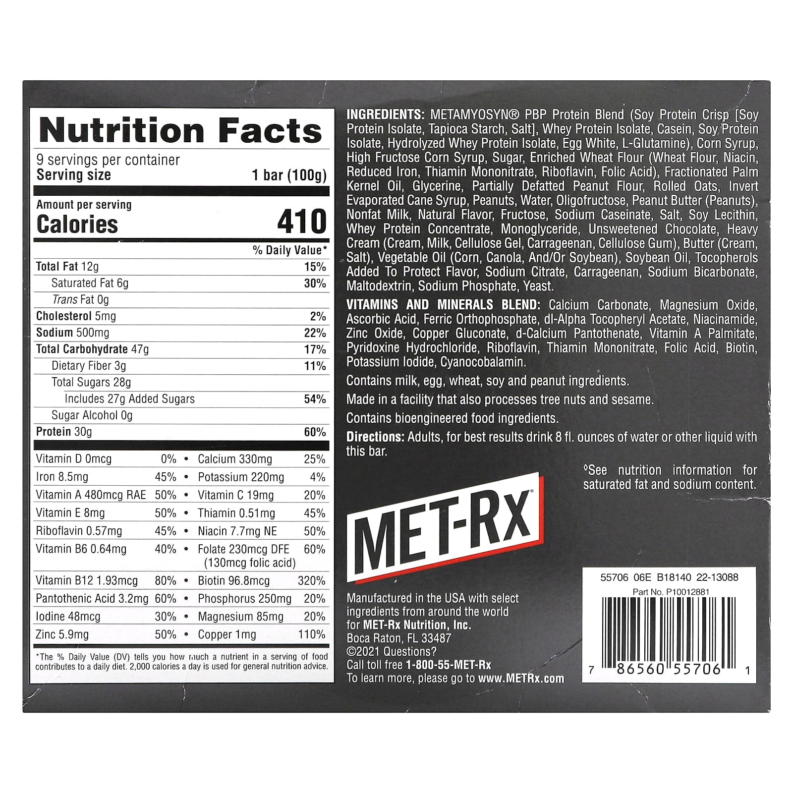 MET-Rx, Big 100, Meal Replacement Bar, Peanut Butter Pretzel, 9 Bars, 3.52 oz (100 g) Each - Image 2
