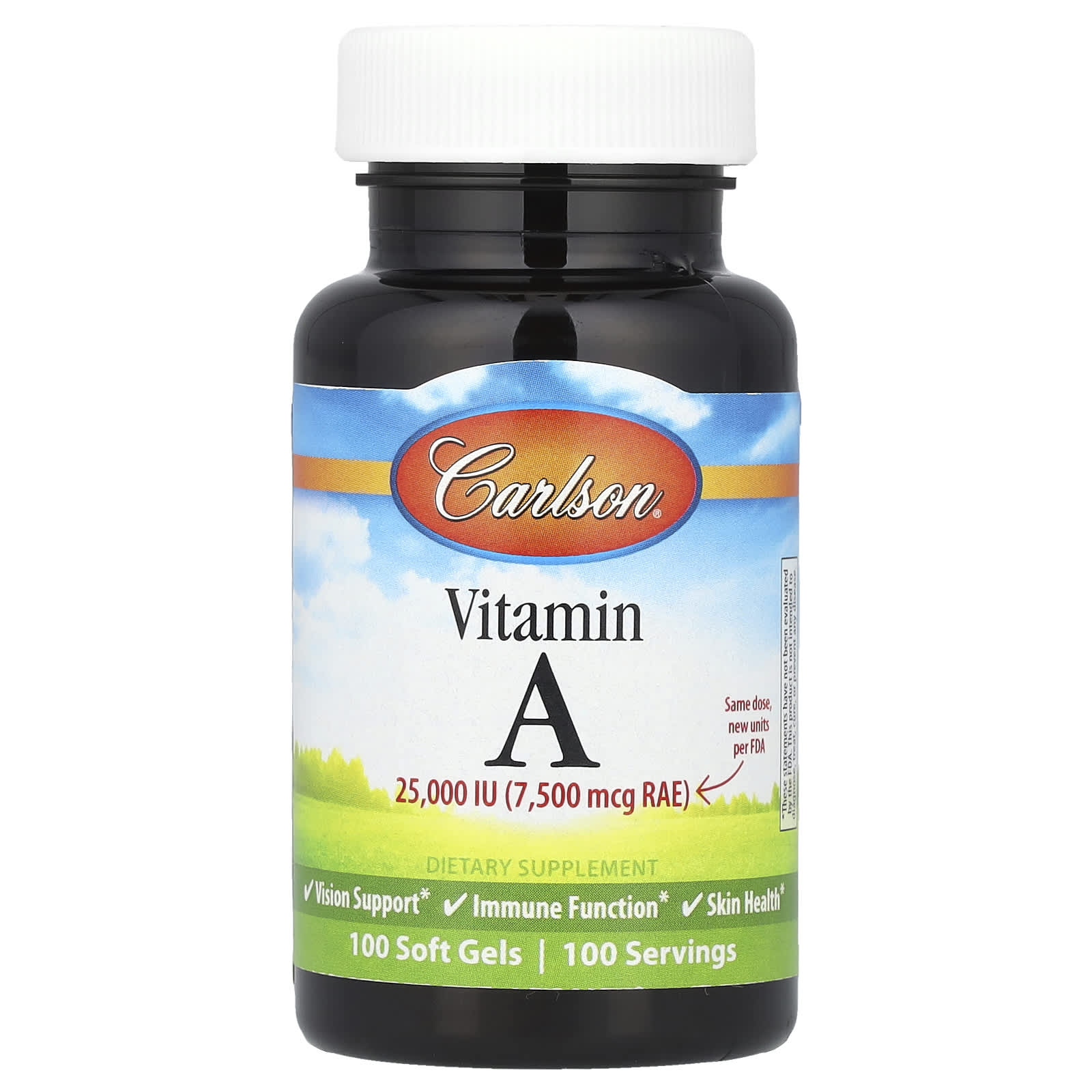 Carlson Vitamin A 7,500 mcg RAE 25,000 IU 100 Soft Gels - Image 1