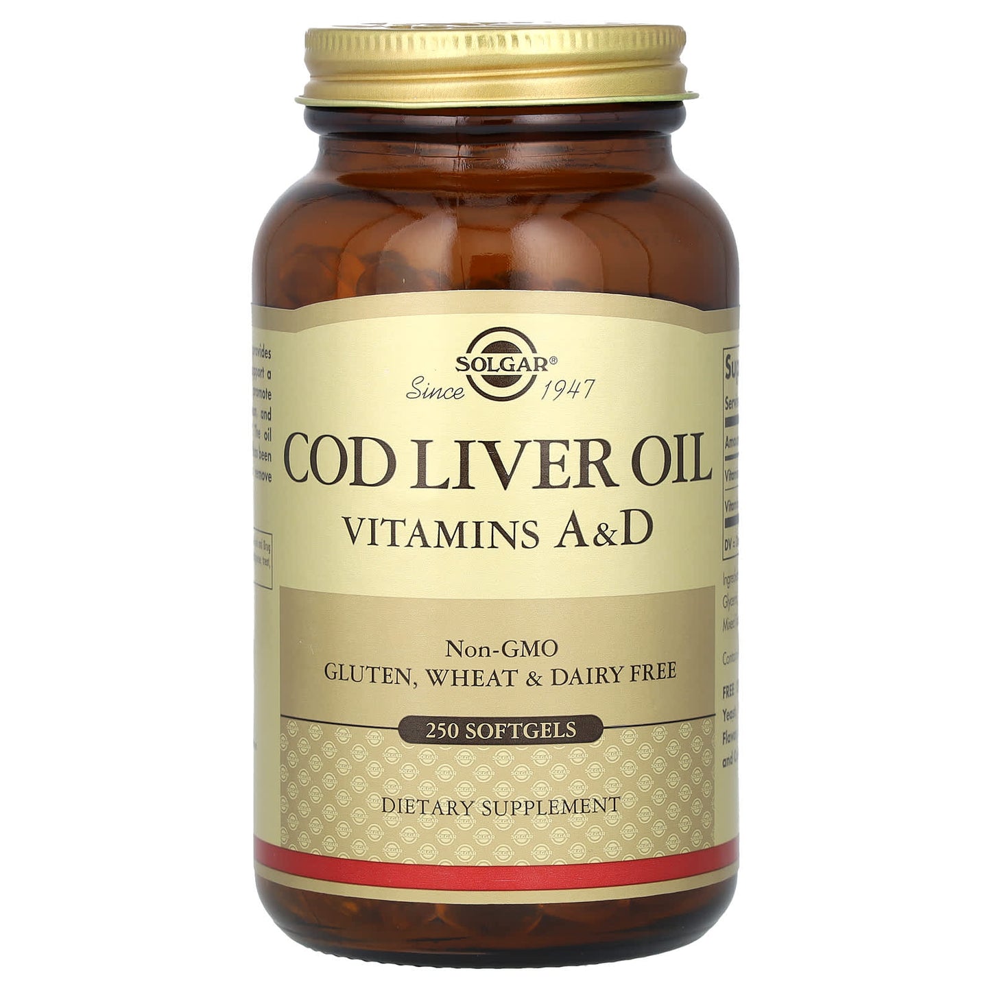 Solgar, Cod Liver Oil, Vitamins A & D, 250 Softgels - Image 1