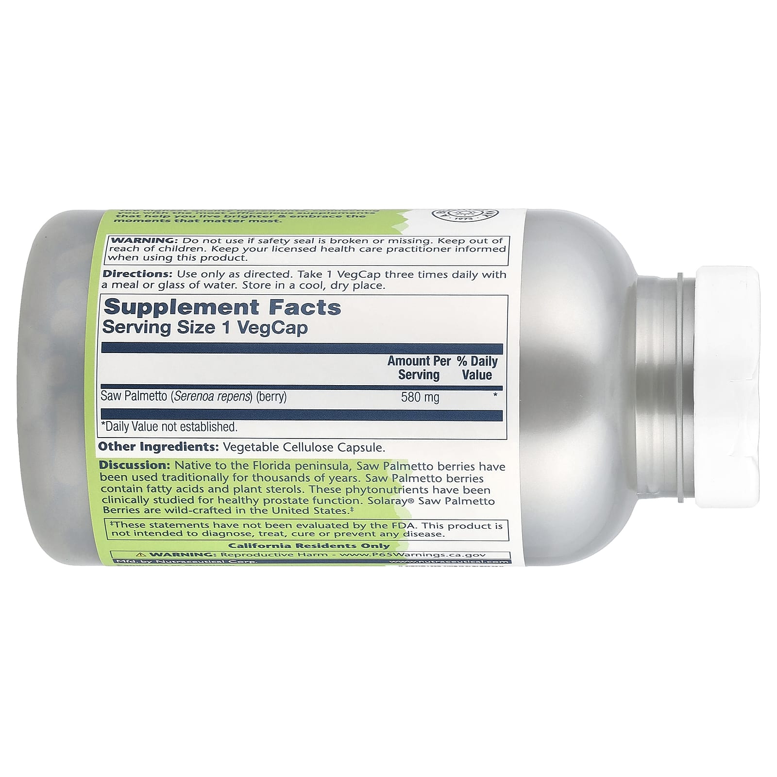 Solaray, True Herbs, Saw Palmetto, 580 mg, 360 VegCaps - Image 2