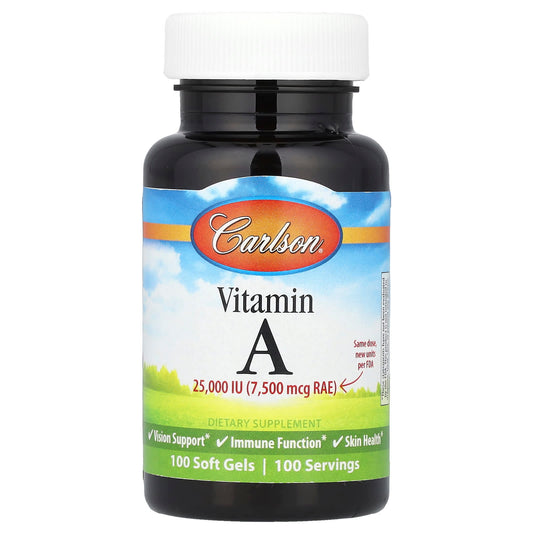 Carlson Vitamin A 7,500 mcg RAE 25,000 IU 100 Soft Gels - Image 1