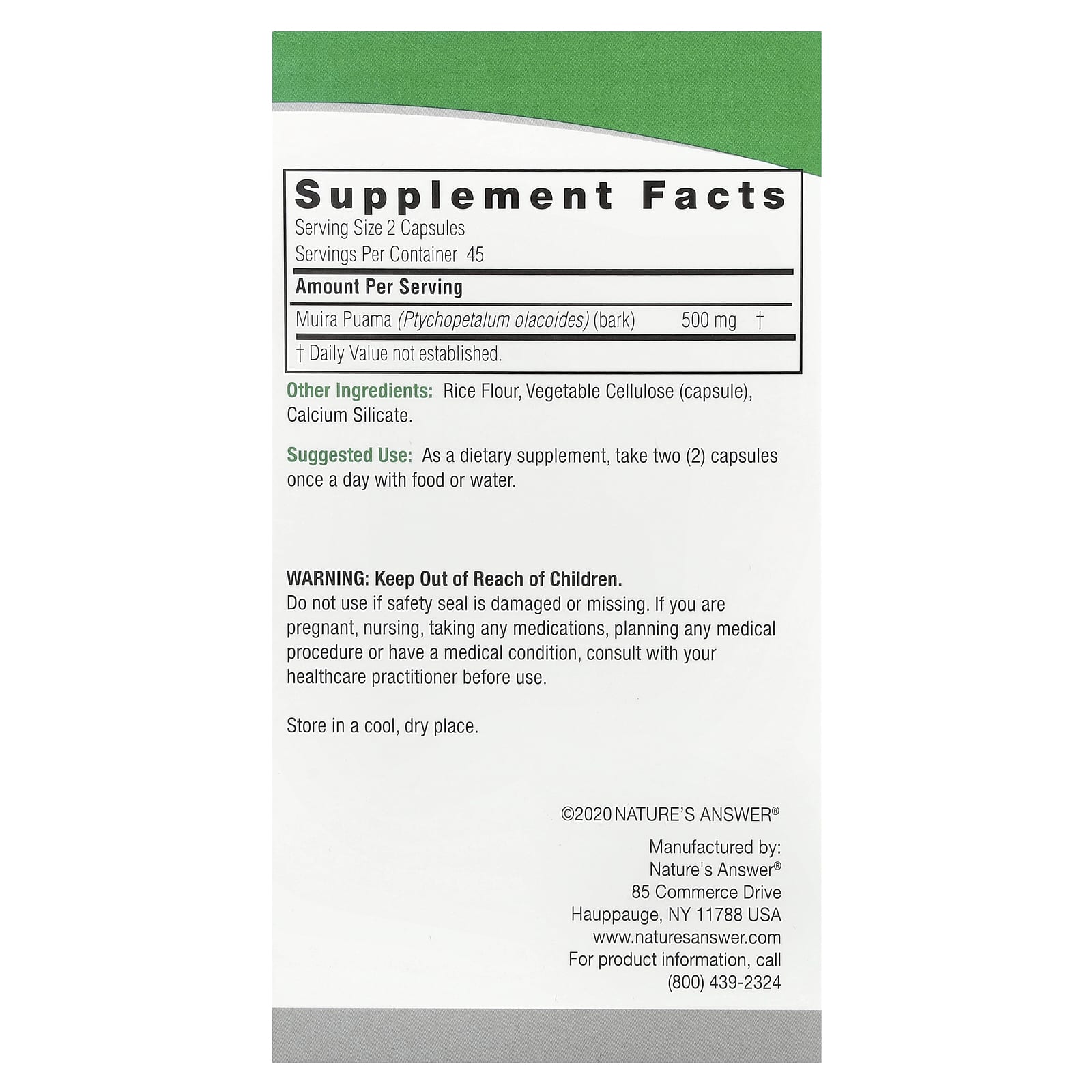 Nature's Answer, Muira Puama, 90 Vegetarian Capsules (250 mg per Capsule) - Image 2