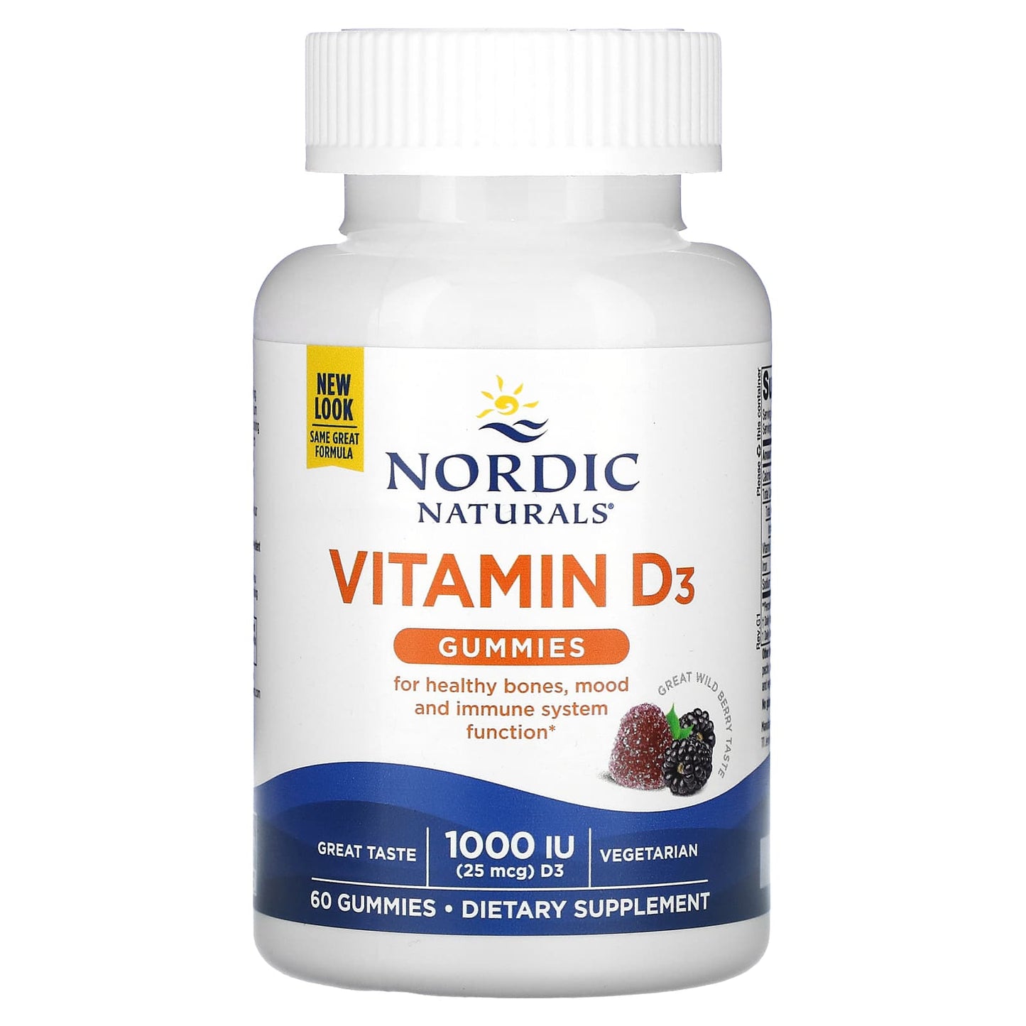 Nordic Naturals, Vitamin D3 Gummies, Wild Berry, 25 mcg (1,000 IU), 60 Gummies - Image 1