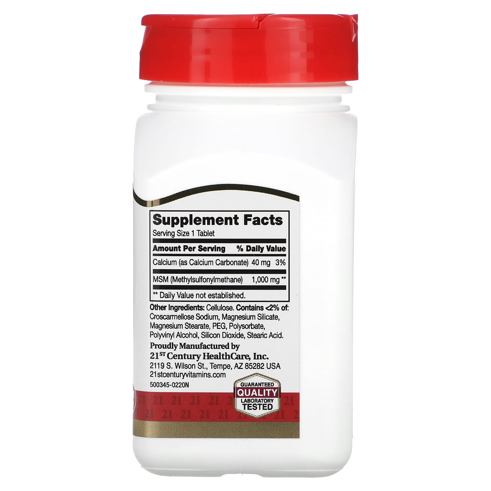 21st Century MSM Joint Support Supplement 1,000mg, 90 Tablets - Image 2