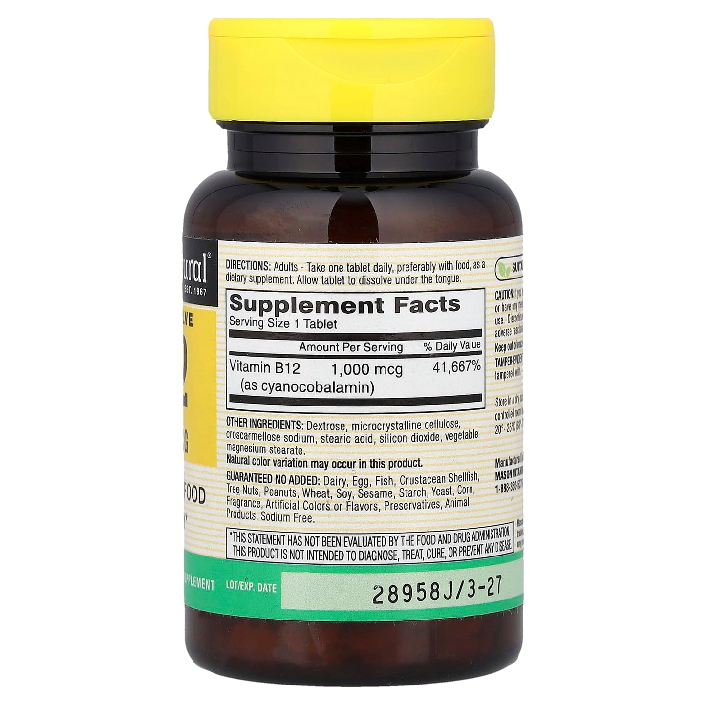 Mason Natural, Quick Dissolve, Vitamin B-12, 1,000 mcg, 100 Tablets - Image 2