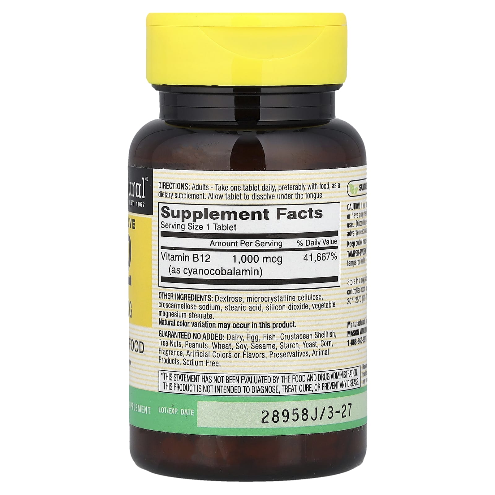 Mason Natural, Quick Dissolve, Vitamin B-12, 1,000 mcg, 100 Tablets - Image 2
