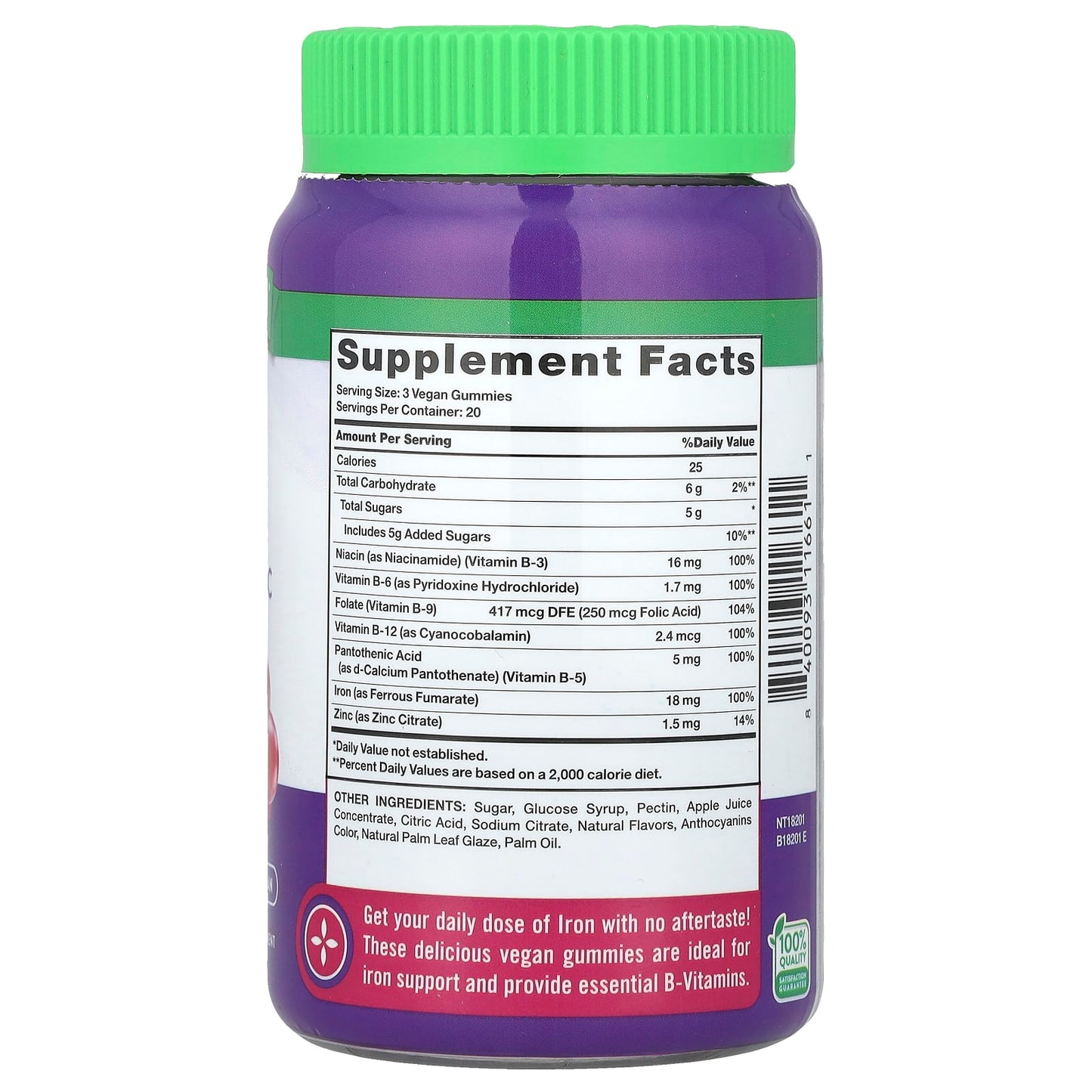 Nature's Truth, Essential Iron + B-Vitamins, Zinc Gummies, Natural Grape, 60 Gummies - Image 2