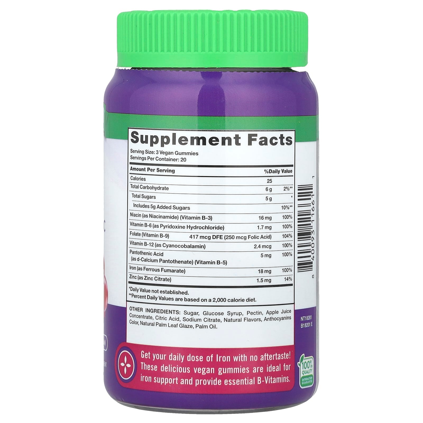 Nature's Truth, Essential Iron + B-Vitamins, Zinc Gummies, Natural Grape, 60 Gummies - Image 2