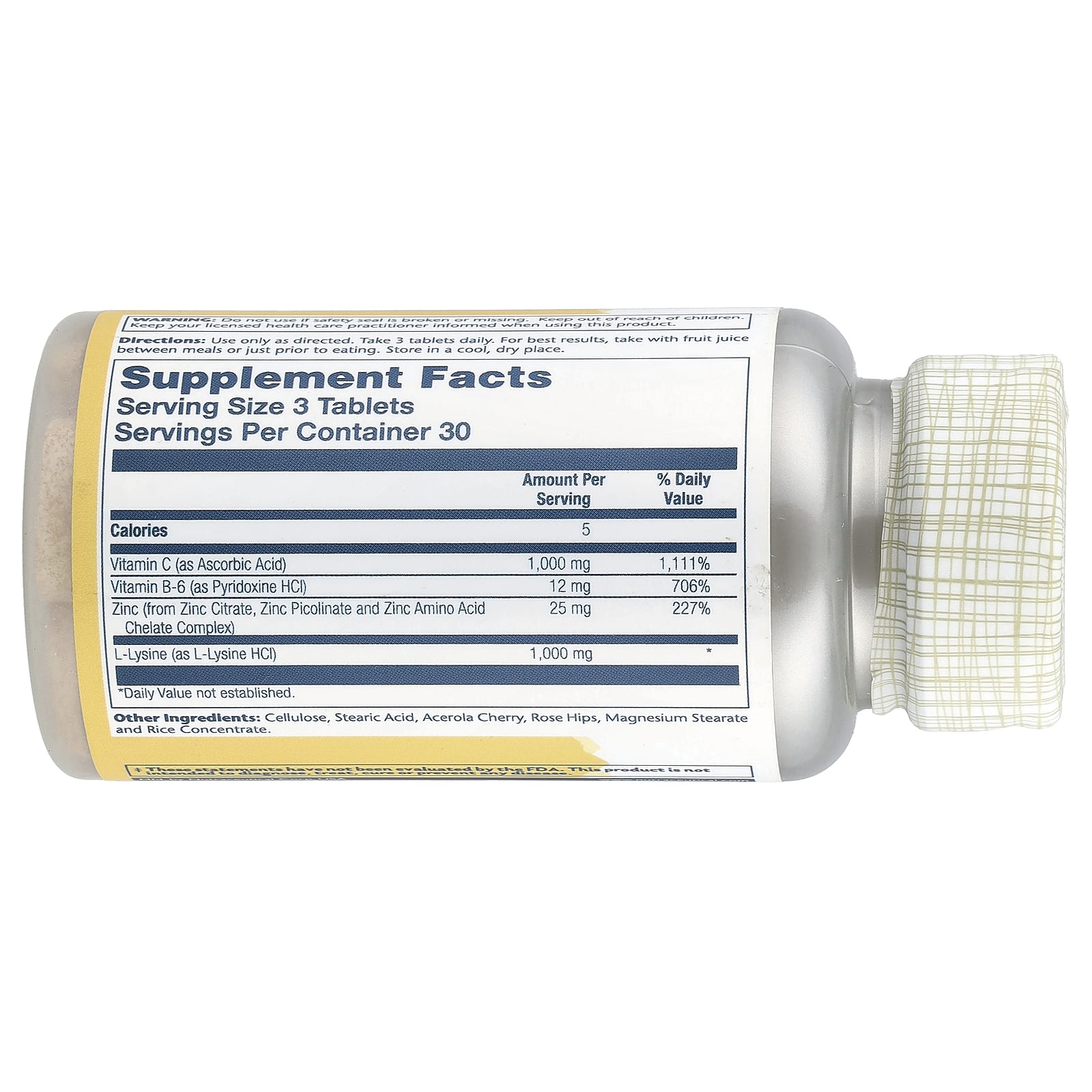 Solaray, L-Lysine, 90 Tablets - Image 2