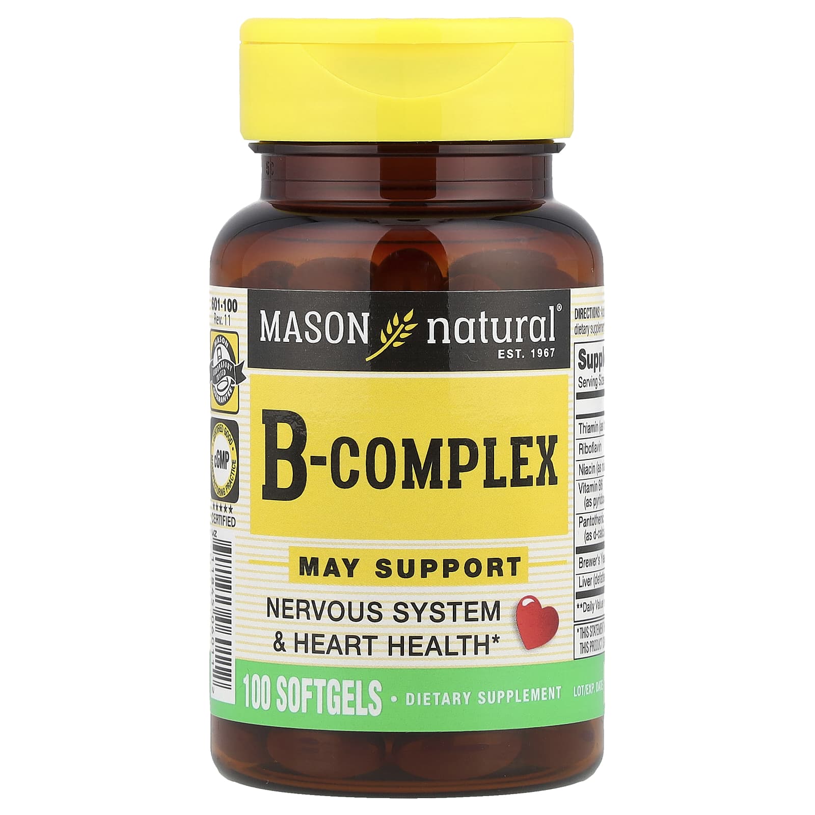 Mason Natural, B-Complex, 100 Softgels - Image 1