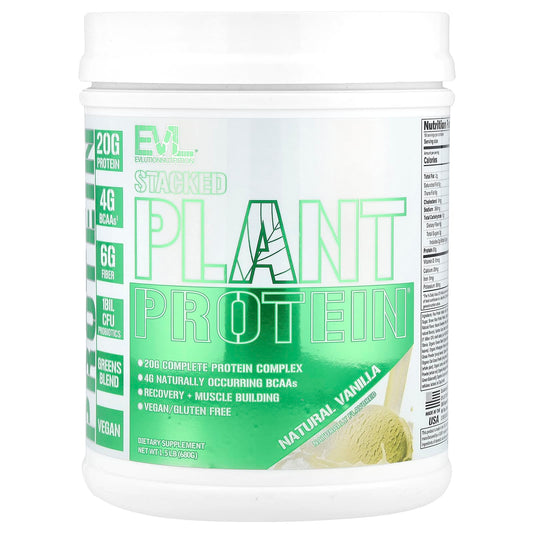 EVLution Nutrition Stacked Plant Protein, Natural Vanilla, 1.5 lb - Image 1