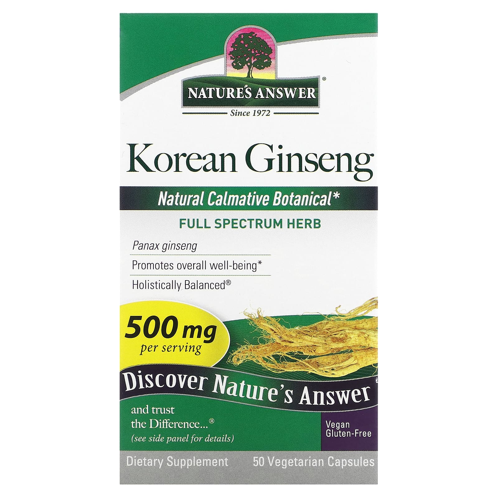 Nature's Answer, Korean Ginseng, 500 mg, 50 Vegetarian Capsules - Image 1