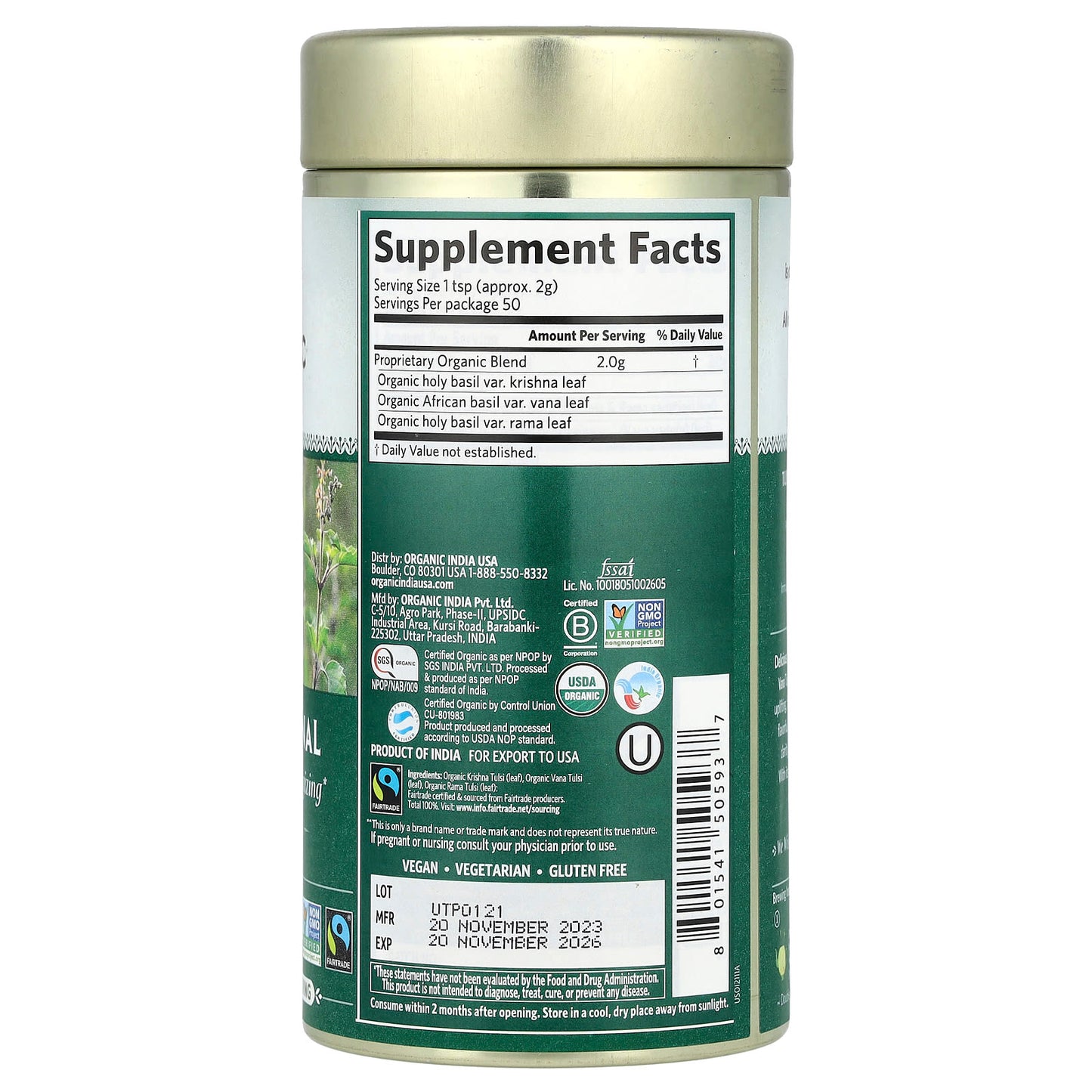Organic India, Tulsi Loose Leaf Tea, Original, Caffeine Free, 3.5 oz (100 g) - Image 2