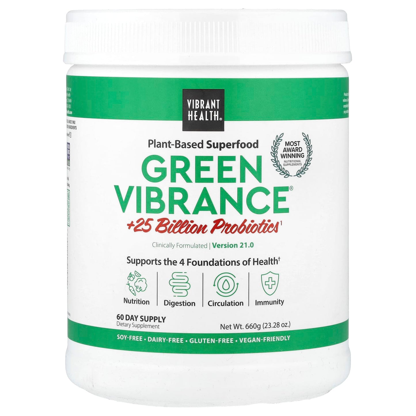 Vibrant Health, Green Vibrance® +25 Billion Probiotics, Version 21.0, 23.28 oz (660 g) - Image 1