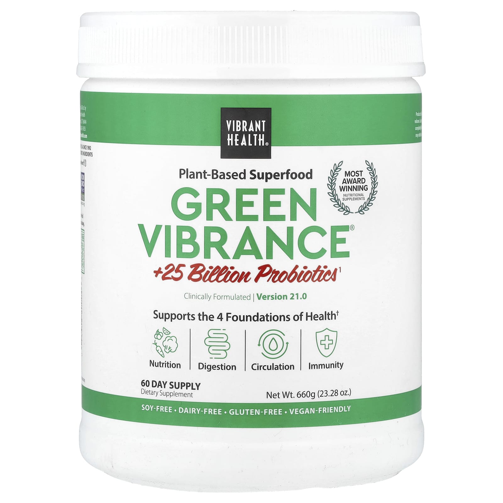Vibrant Health, Green Vibrance® +25 Billion Probiotics, Version 21.0, 23.28 oz (660 g) - Image 1
