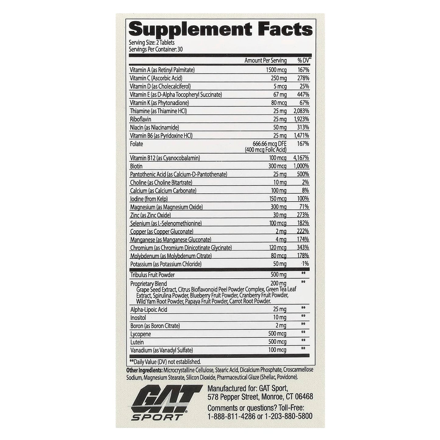 GAT Men's Multivitamin + Testosterone Booster, 60 Tablets, High Potency - Image 2