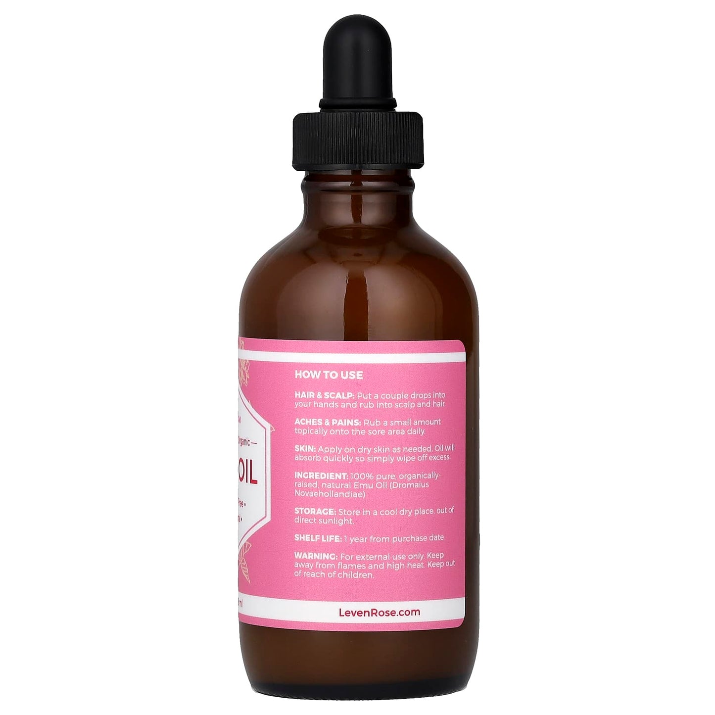 Leven Rose, 100% Pure & Organic Emu Oil, 4 fl oz (118 ml) - Image 2