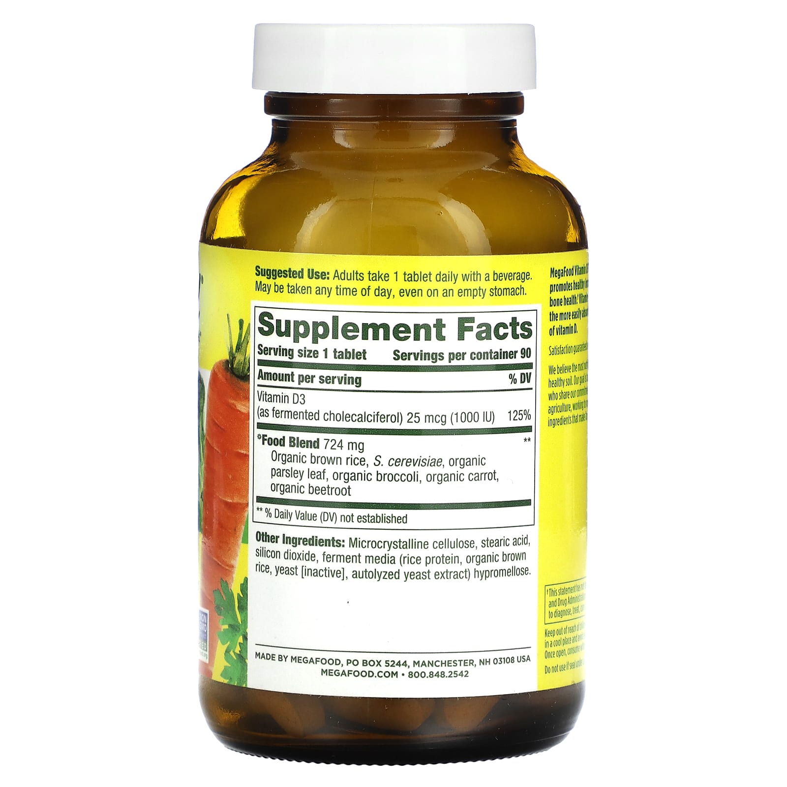 MegaFood, Vitamin D3, 25 mcg (1,000 IU), 90 Tablets - Image 2