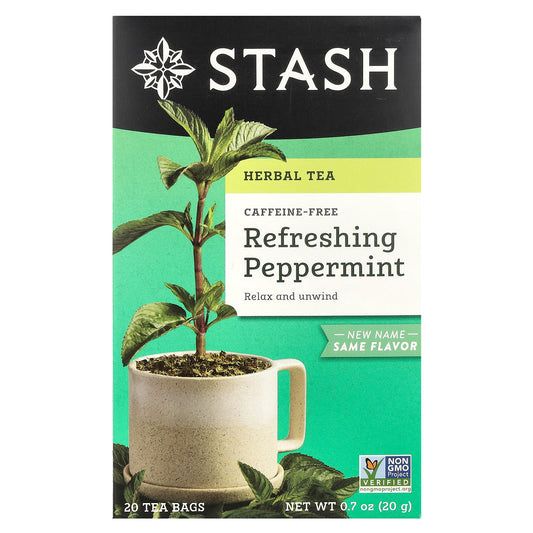 Stash Tea, Herbal Tea, Refreshing Peppermint, Caffeine Free, 20 Tea Bags, 0.7 oz (20 g) - Image 1