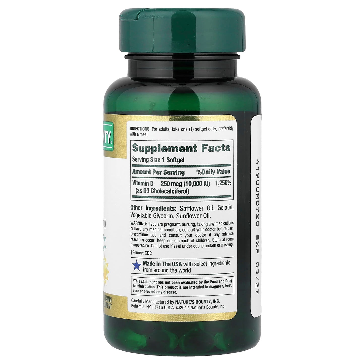 Nature's Bounty, Vitamin D3, 250 mcg (10,000 IU), 72 Rapid Release Softgels - Image 2