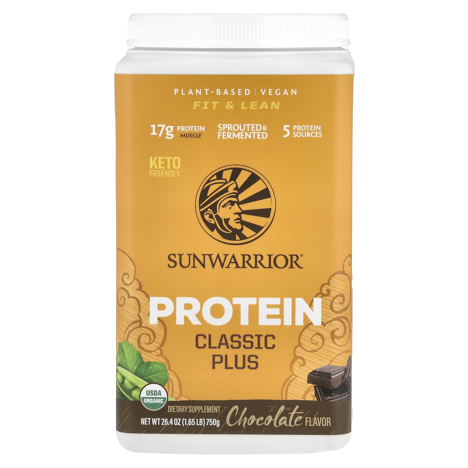 Sunwarrior, Protein, Classic Plus, Chocolate, 1.65 lb (750 g) - Image 1