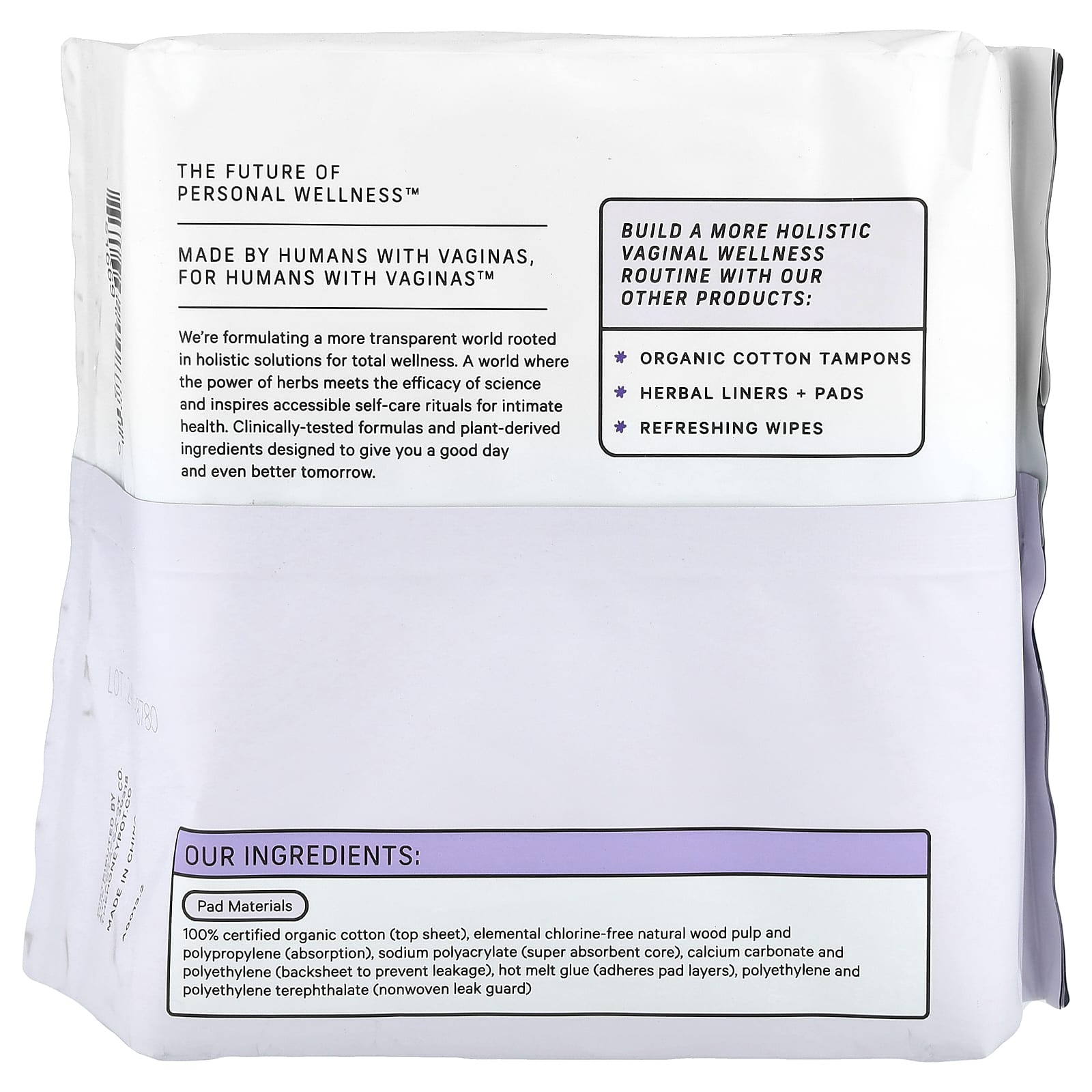 The Honey Pot Company, Organic Non-Herbal Pads with Wings, Overnight, 12 Count - Image 2
