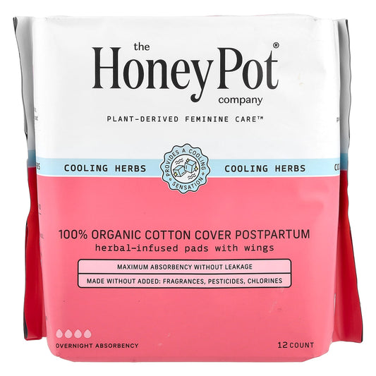 The Honey Pot Company, Organic Herbal-Infused Pads with Wings, Postpartum Overnight, 12 Count - Image 1