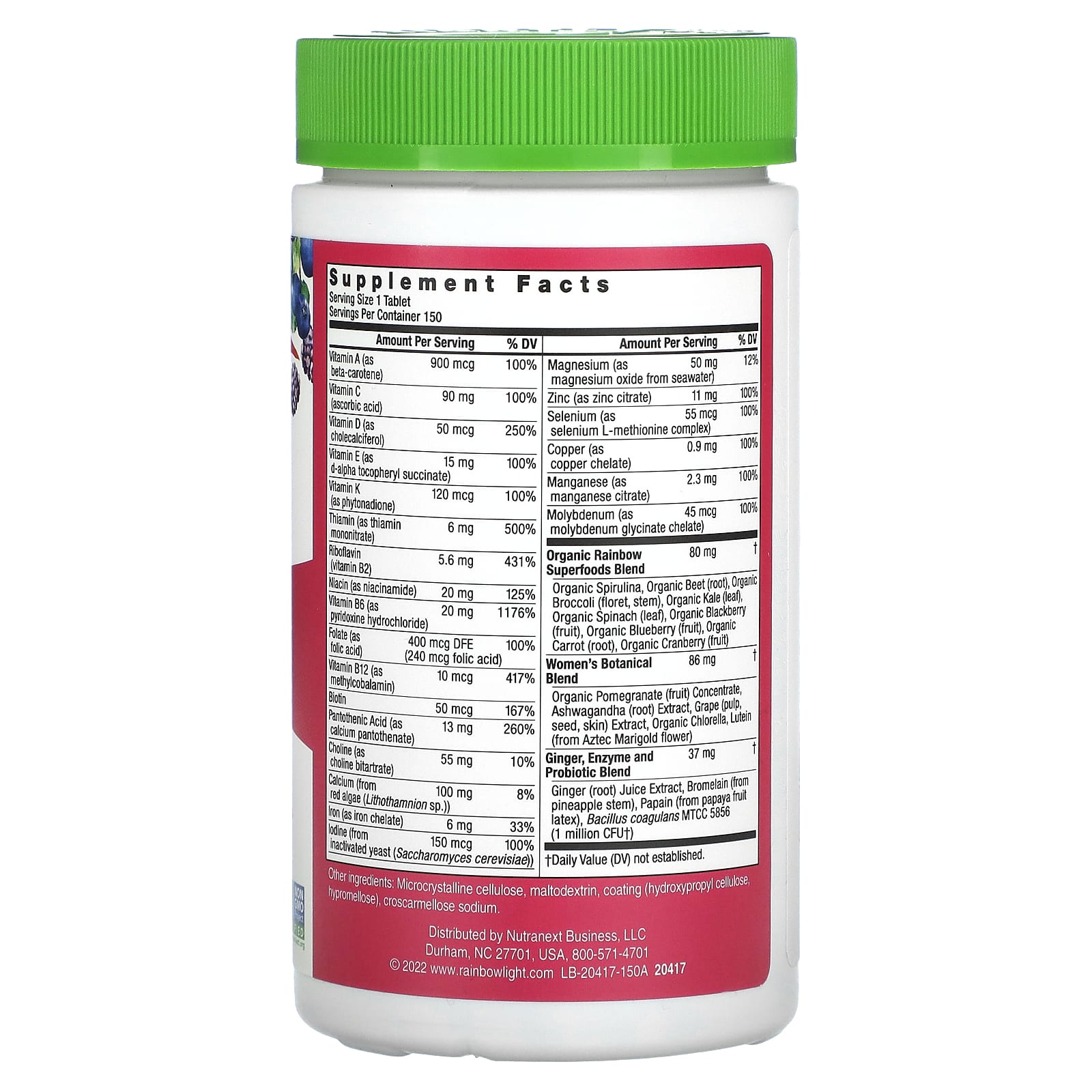 Rainbow Light, High Potency Women's One Daily Multivitamin, 150 Vegetarian Tablets - Image 2