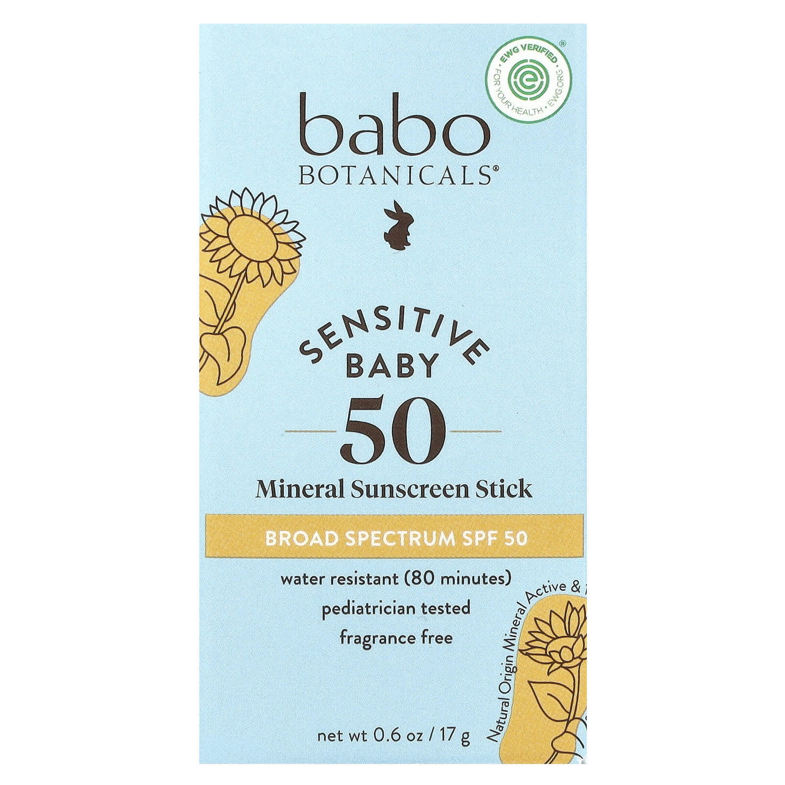 Babo Botanicals Fragrance-Free Mineral Sunscreen Stick SPF 50 for Sensitive Skin - Image 2
