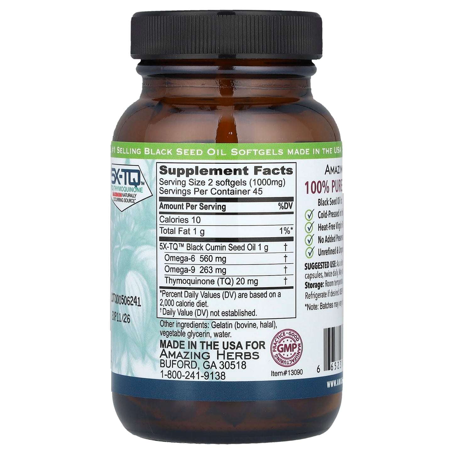 Black Seed Oil 90 Softgel Capsules - Amazing Herbs - Image 2