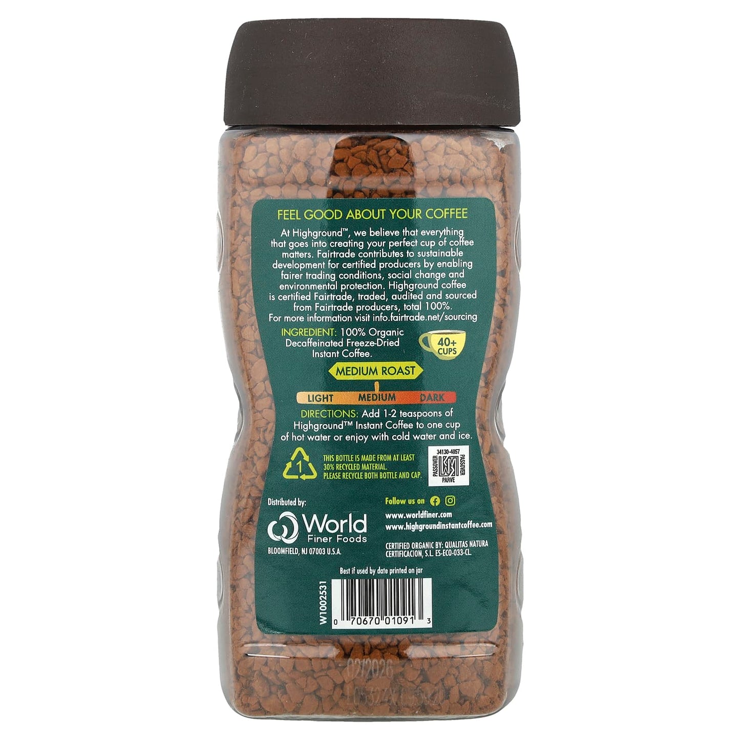 Highground Organic Decaf Instant Coffee | Medium Roast | 3.53 oz - Image 2
