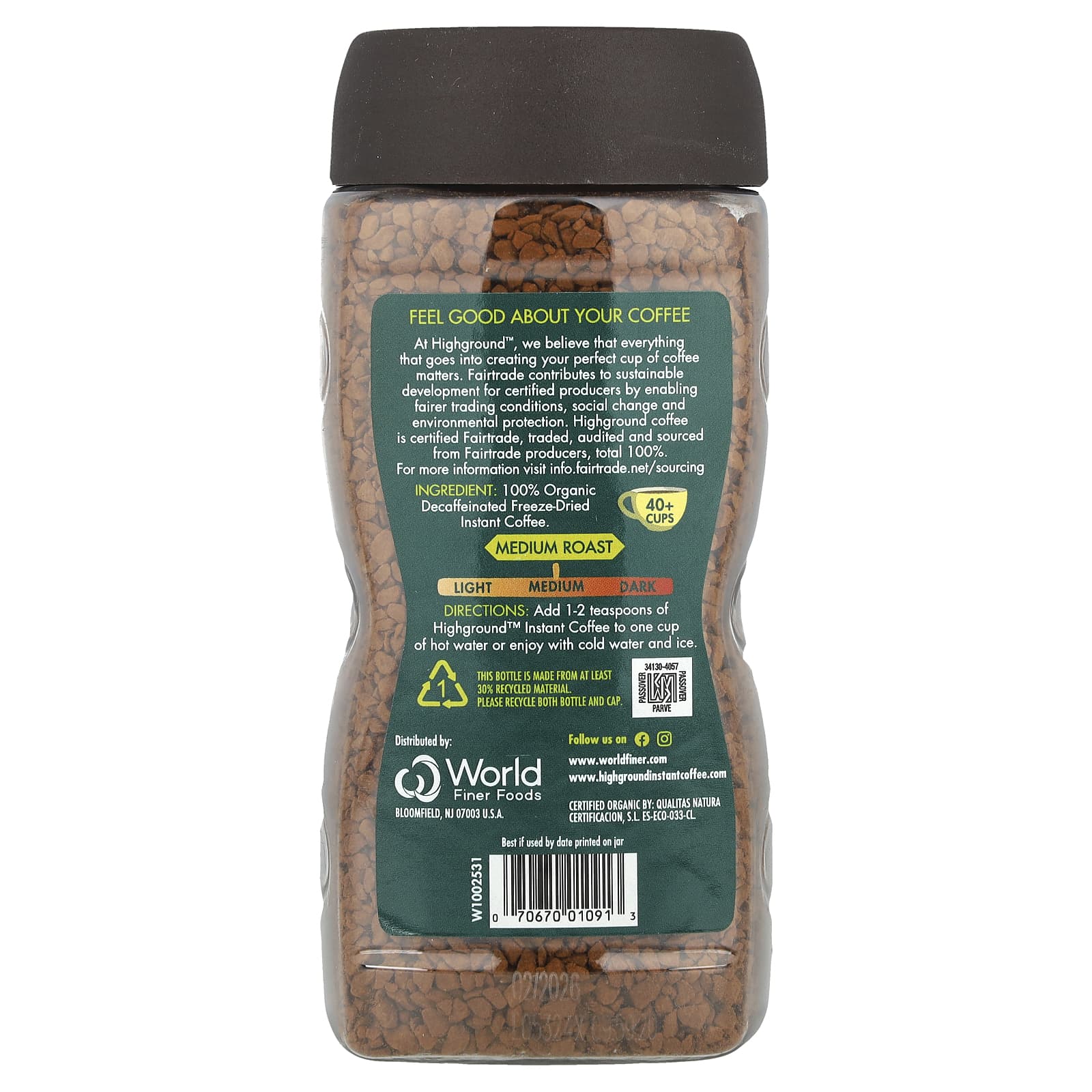 Highground Organic Decaf Instant Coffee | Medium Roast | 3.53 oz - Image 2