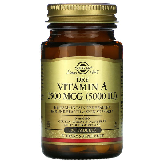 Solgar, Dry Vitamin A, 1,500 mcg (5,000 IU), 100 Tablets - Image 1