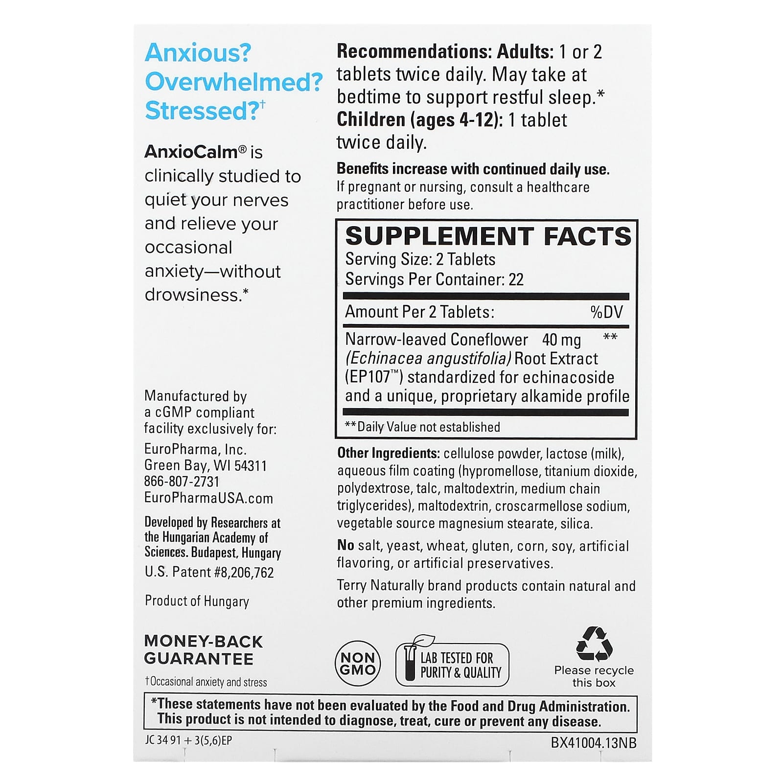 Terry Naturally, AnxioCalm, 45 Tablets - Image 2