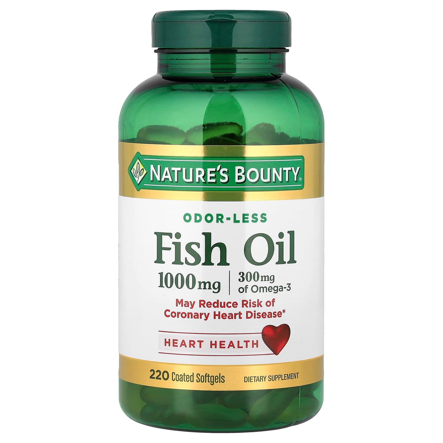 Nature's Bounty, Odor-Less Fish Oil, 1,000 mg, 220 Coated Softgels - Image 1