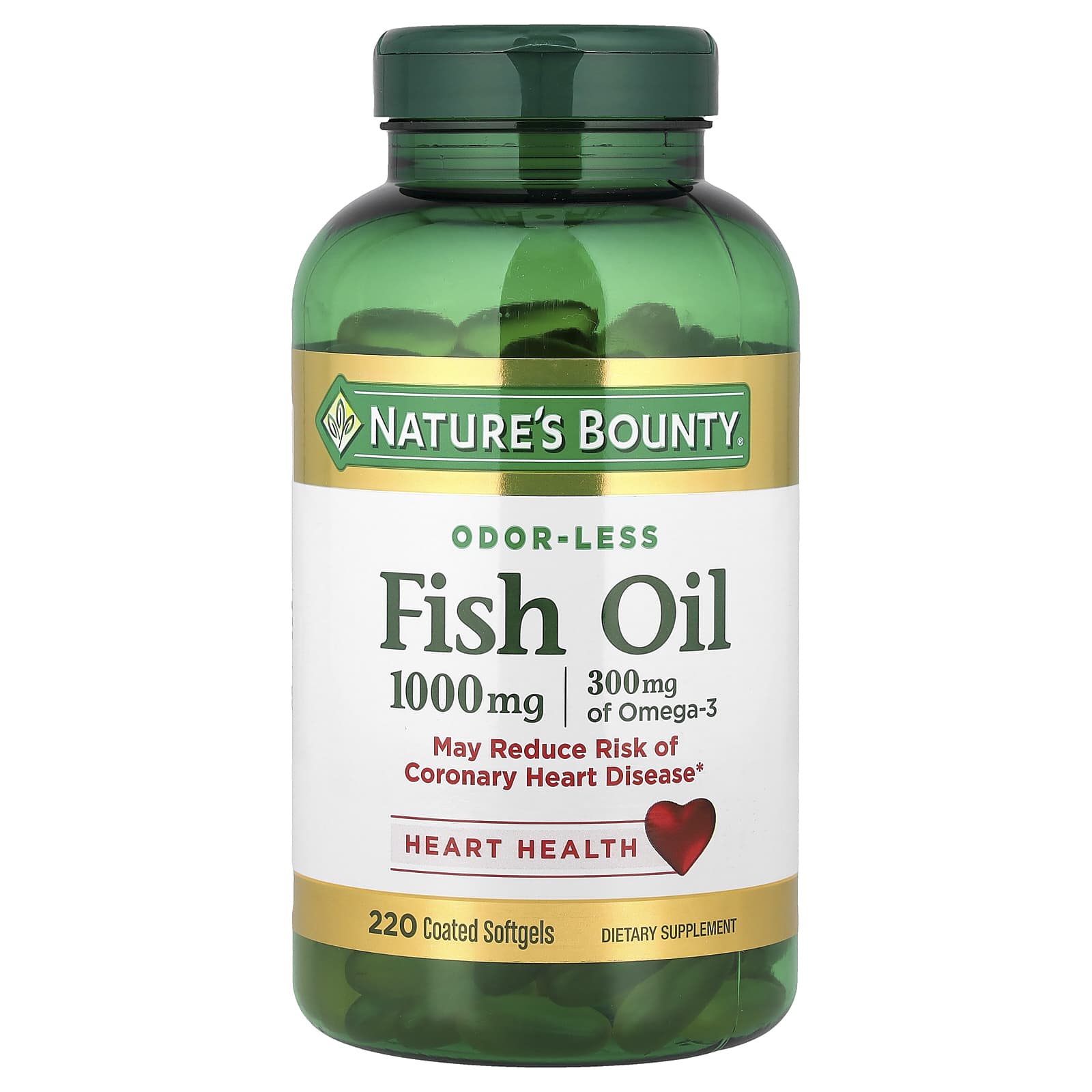 Nature's Bounty, Odor-Less Fish Oil, 1,000 mg, 220 Coated Softgels - Image 1