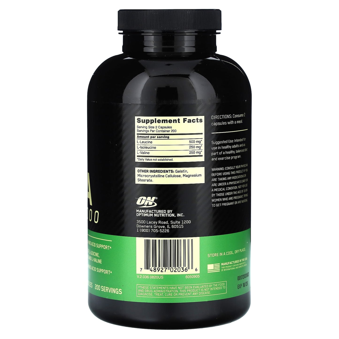 Optimum Nutrition, BCAA 1000, 1,000 mg, 400 Capsules (500 mg per Capsule) - Image 2