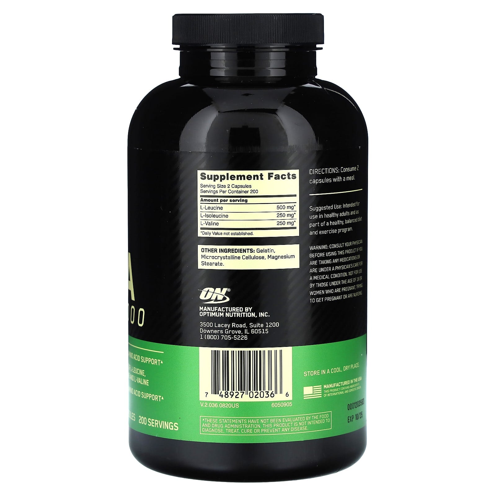 Optimum Nutrition, BCAA 1000, 1,000 mg, 400 Capsules (500 mg per Capsule) - Image 2