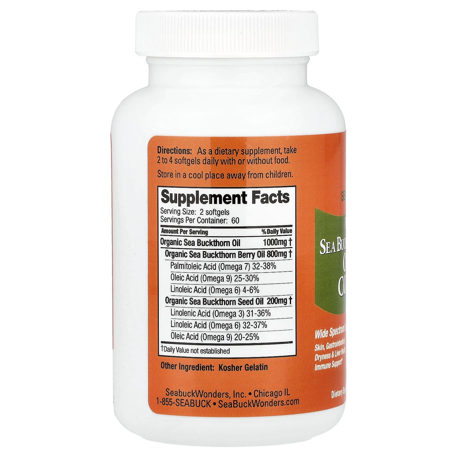 SeaBuckWonders, Pure Himalayan Sea Buckthorn Oil Blend, Omega-7 Complete™, 120 Softgels (500 mg per Softgel) - Image 2